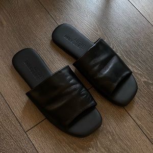 Black leather slide sandals size 5